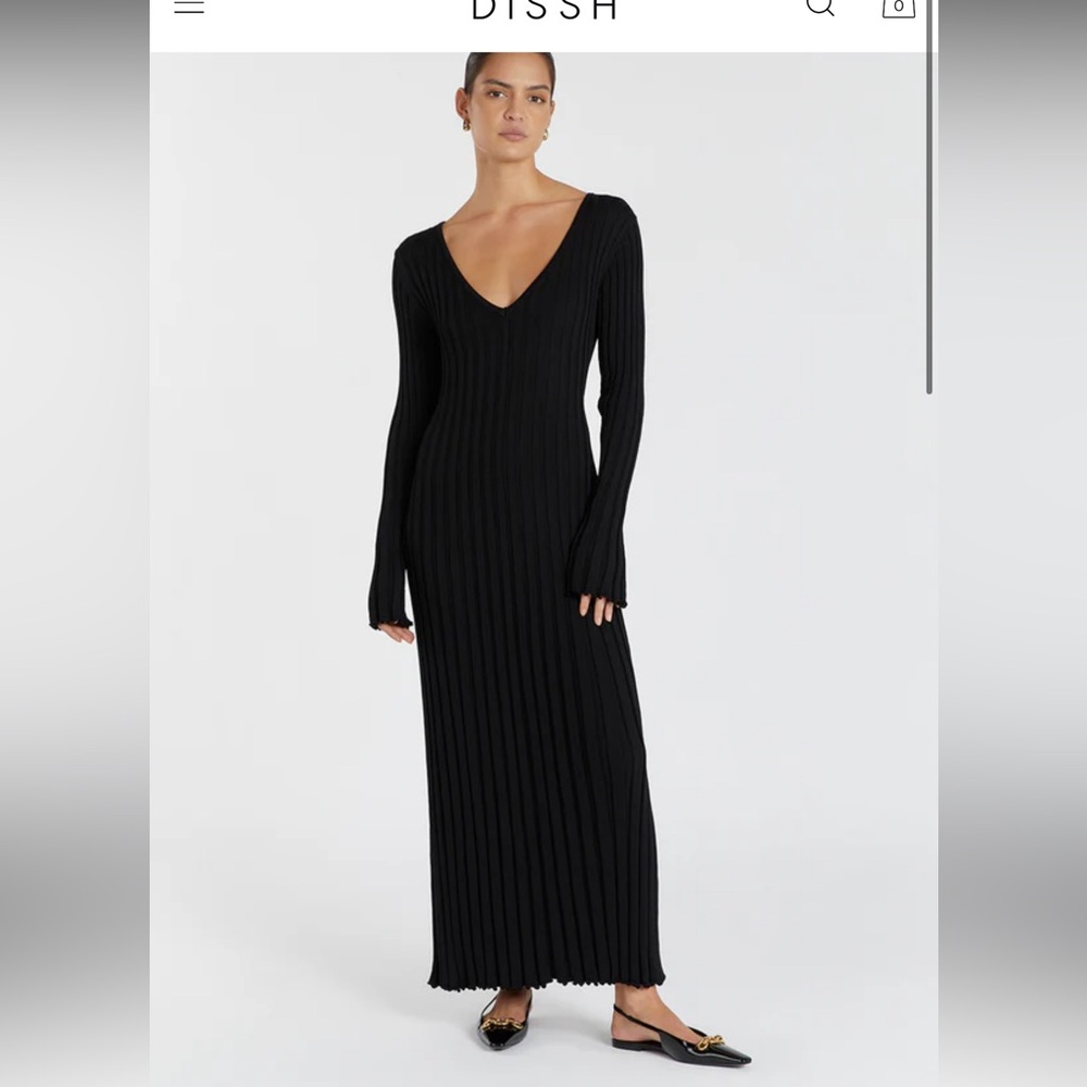 DISSH reign black sleeved knit midi dress